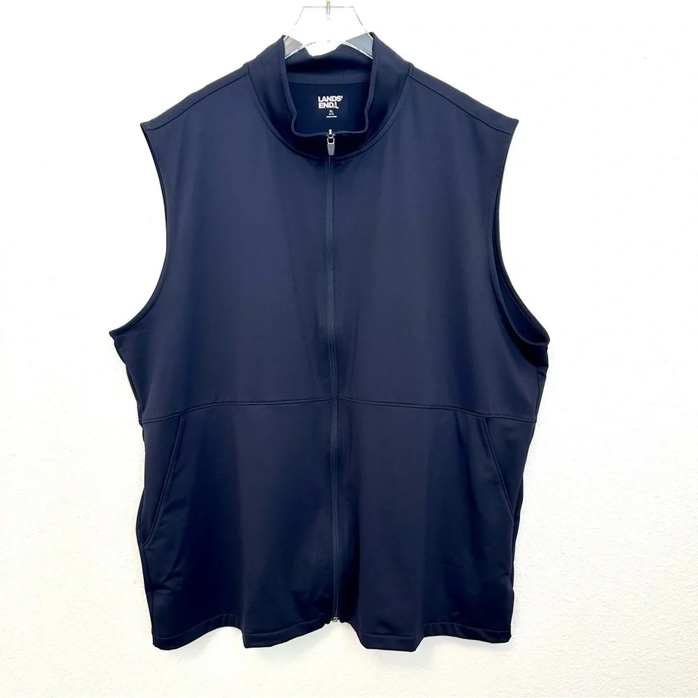 Lands End Rapid Dry Sporty Zip Vest Jacket Dadcore Layer Navy Blue Size XL